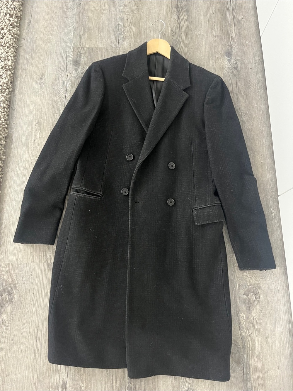 AllSaints Men’s Black Double-Breasted Pea Coat